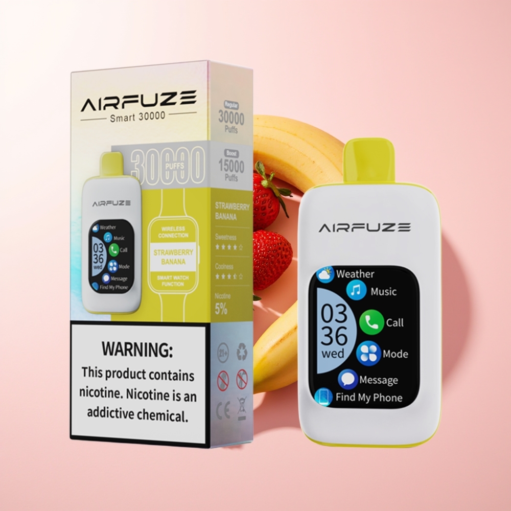 AirFuze Smart 30000 Pufuri Afișaj Tactil 5% Nicotina Capsa USB-C Capsuni Banane